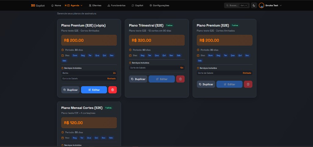 Tela de planos e assinaturas no B8